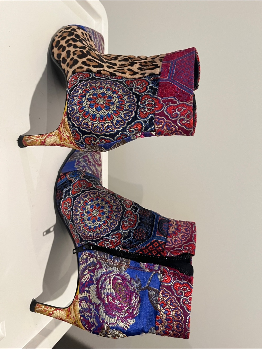 Alice + Olivia Multicolor Brocade & Leopard-Print Ankle Boots